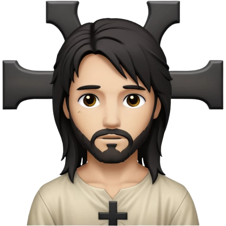 jesus-body-on-the-cross, with black edgy  Emo hair emoji
