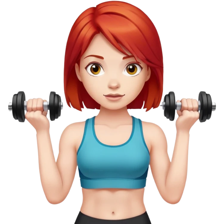 Девушка с красными волосами и гантелями emoji