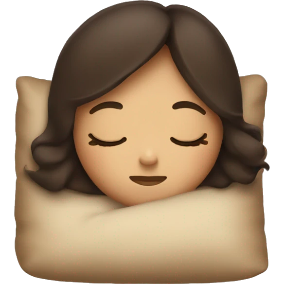 Tan girl with dark brown hair sleeping on pillow, cute emoji