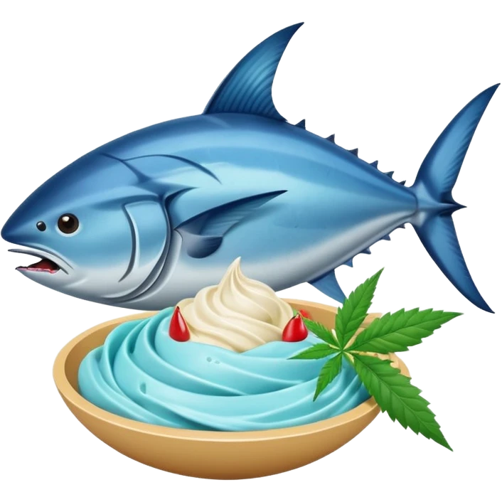 bluefin tuna in a gelato with cannabis leaf emoji