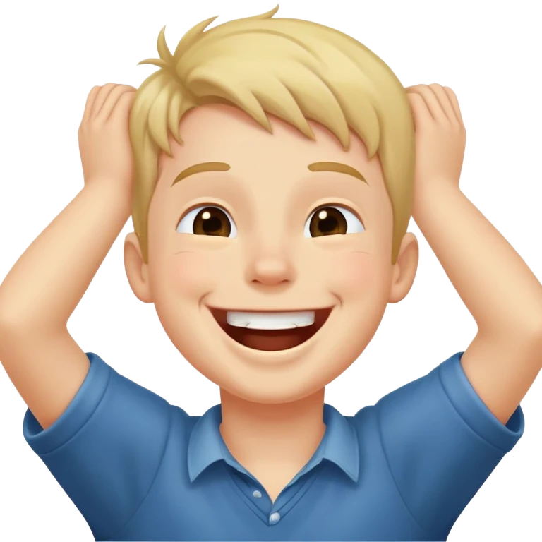 Boy laughing with hands around his neck emoji