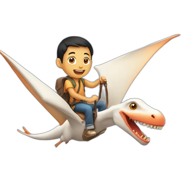 Half Asian boy riding a flying pterodactyl emoji
