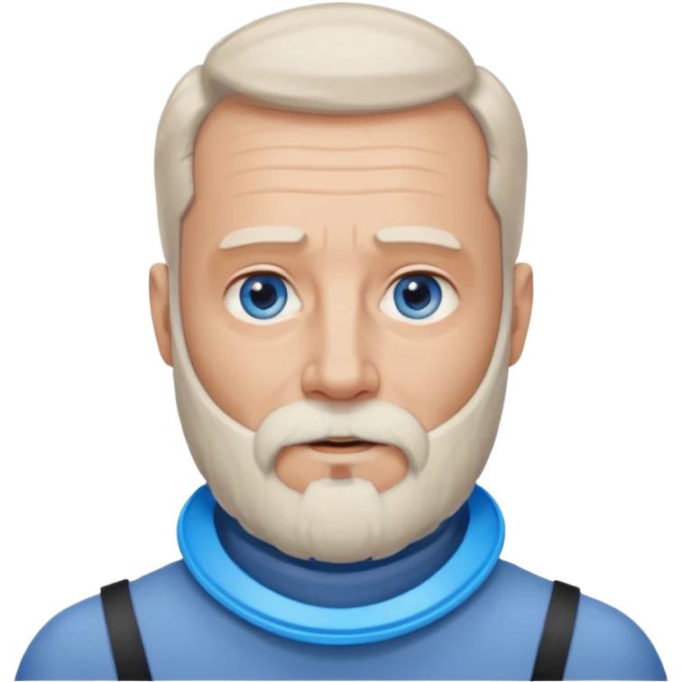 Older man with a full beard, a hard neck brace, and blue eyes. emoji