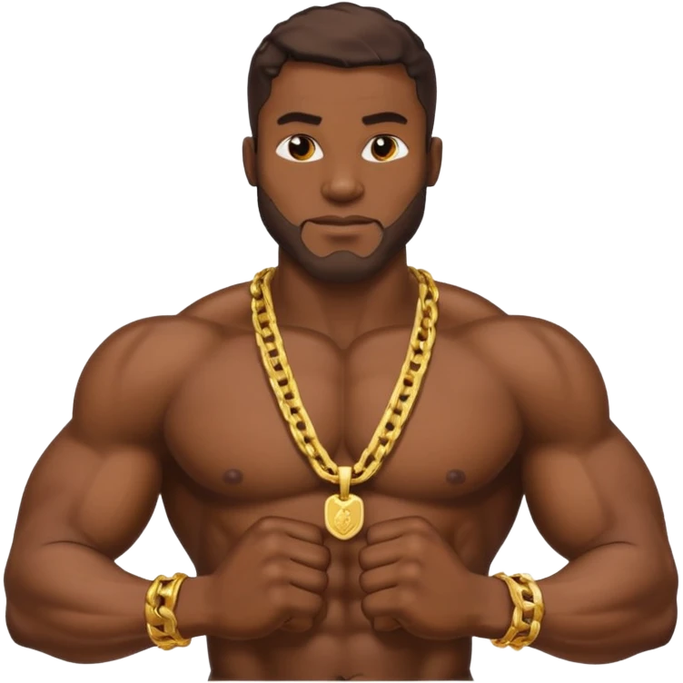 smug muscular shirtless nigerian flexing with gold chain emoji