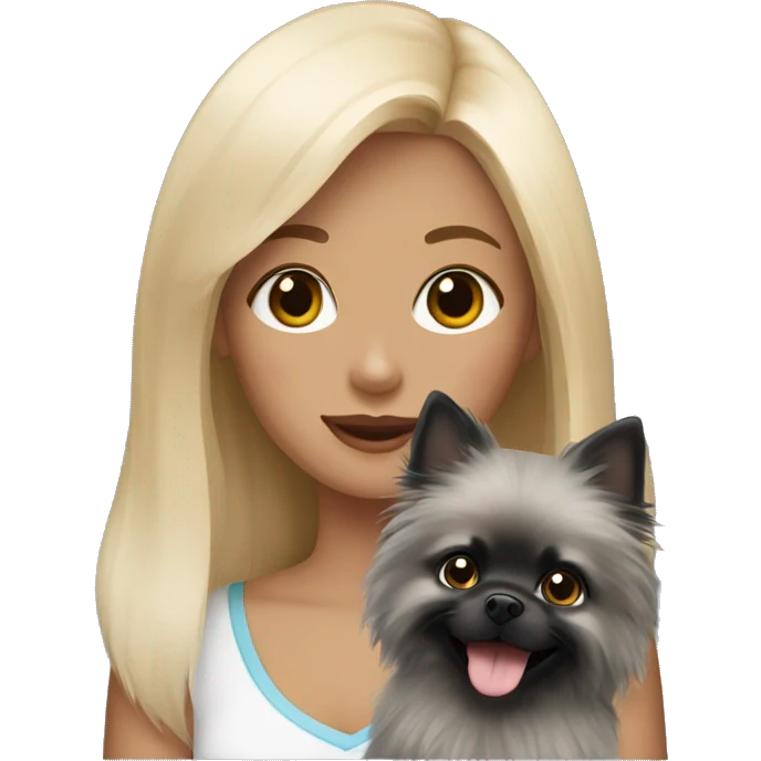 blond hair girl holding a black pomeranian and grey pomeranian  emoji