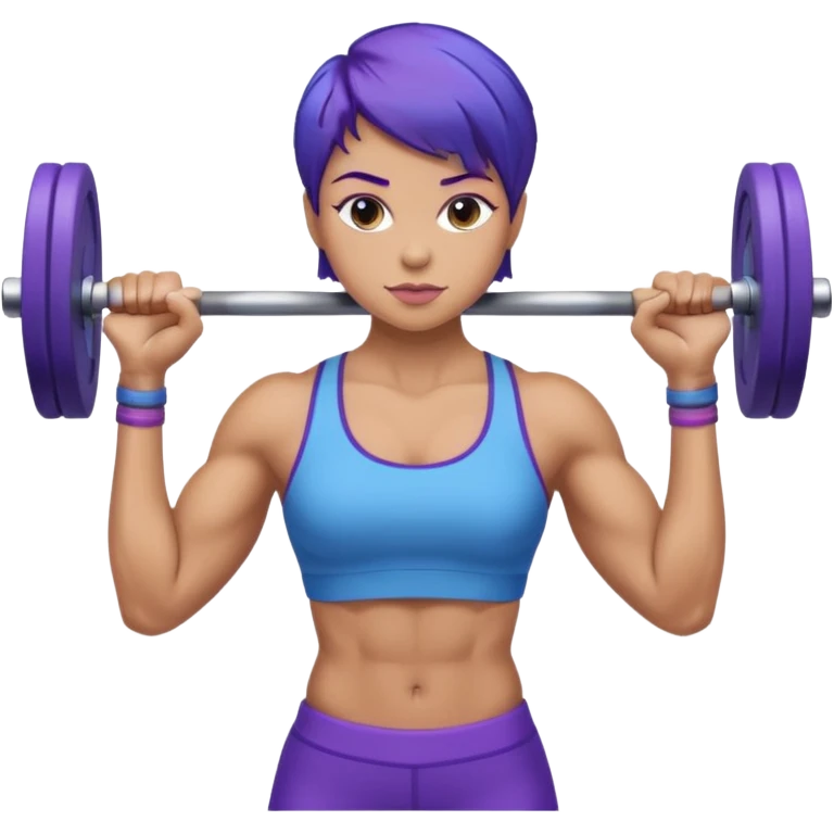 weight lift woman short blue purple har muscles bar is not growing from head emoji