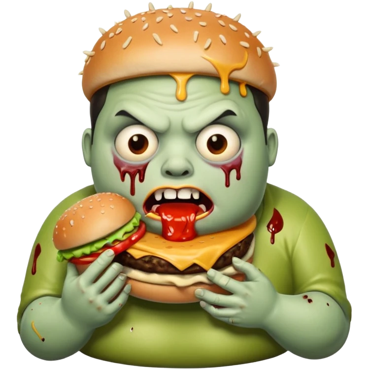 Fat zombie eating one burger emoji
