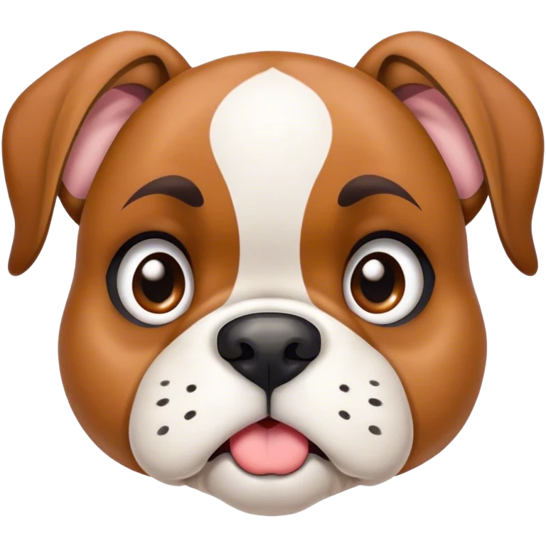 Cinematic Comical Fawn Boxer Portrait Emoji, Head tilted dramatically with an exaggeratedly shocked or offended expression, featuring a sleek fawn coat with a distinctive white muzzle, wide, expressive brown eyes filled with exaggerated disbelief, Simplified yet hilariously expressive features, highly detailed, glowing with a slightly sassy glow, high shine, dramatic yet playful, stylized with an air of attitude, bright and endearing, soft glowing outline, capturing the essence of a sassy and over-the-top guardian, so meme-worthy it feels like it could side-eye its way into internet fame instantly! emoji