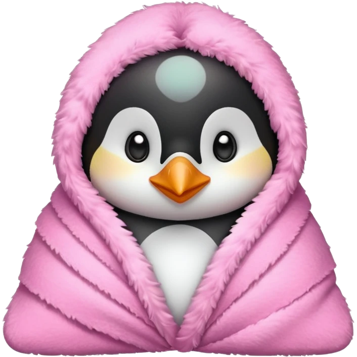 Cute penguin wrapped on pink blanket emoji