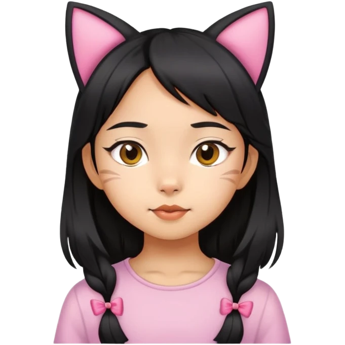 6 years old black hair asian girl with a cat ears emoji