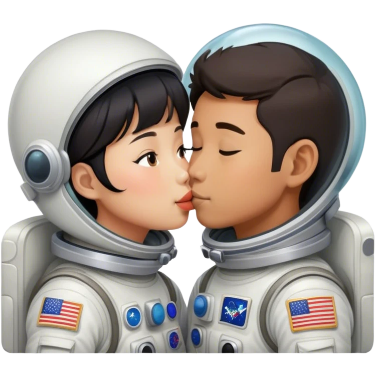 Asian Astronaut couple kissing  emoji