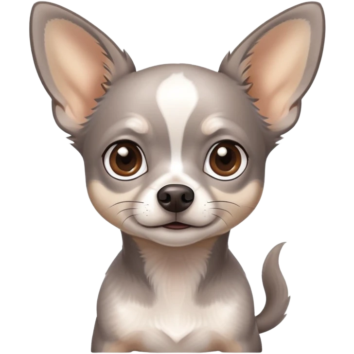 Een grijze chihuahua met bruine vlekjes en blauwe ogen. emoji