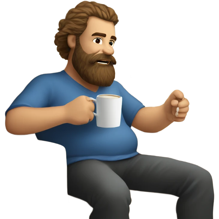 Big bearded man drinking coffee who loves Star Wars in lounge  emoji