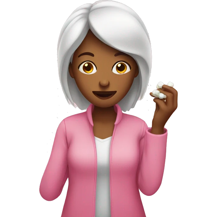 Woman wearing pink taking pills emoji