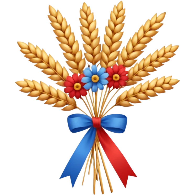 Create a clean, friendly emoji-style illustration of a Didukh, the traditional Ukrainian Christmas sheaf made of golden wheat.
The Didukh should look warm and festive, with neatly tied wheat stalks, a simple red-and-blue ribbon, and small decorative dried flowers.

 emoji