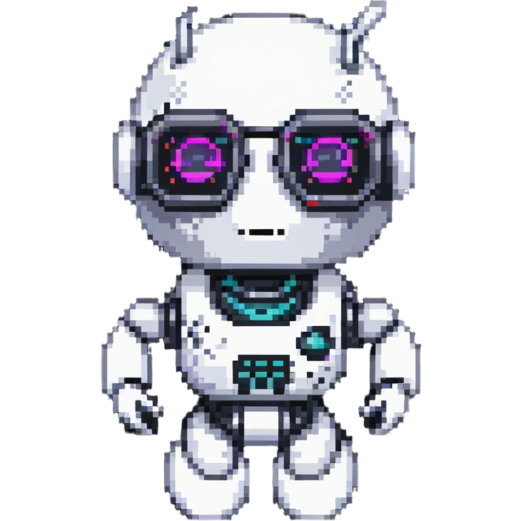 White robot with cyberpunk glasses, AI, futuristic emoji