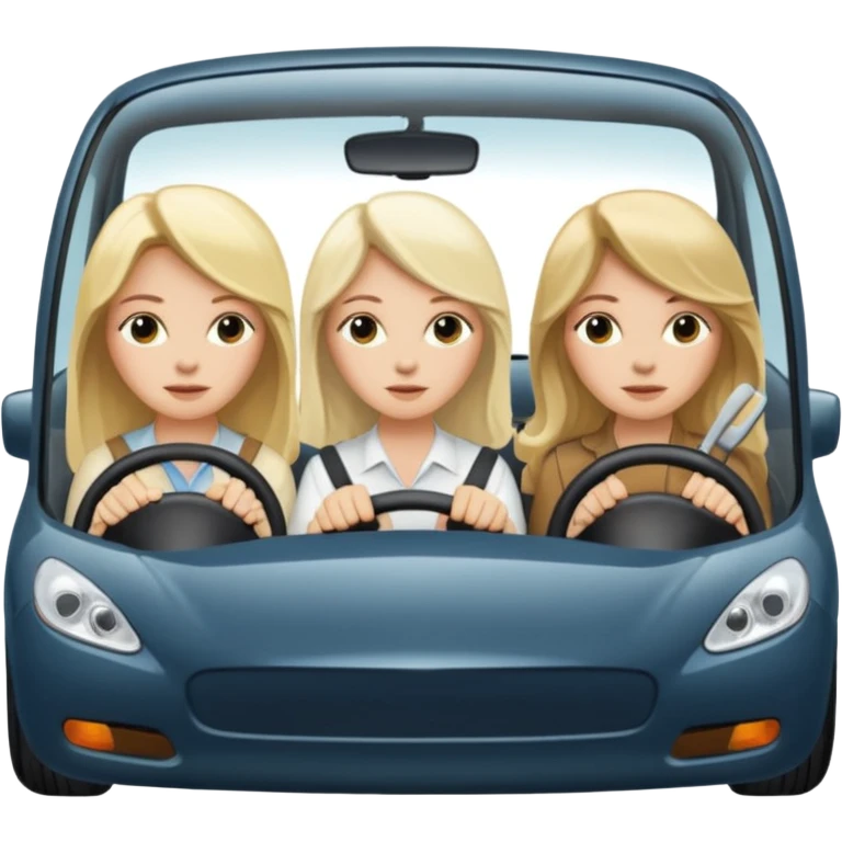 two long hair blondes and one long hair brunette, white female, driving a car emoji