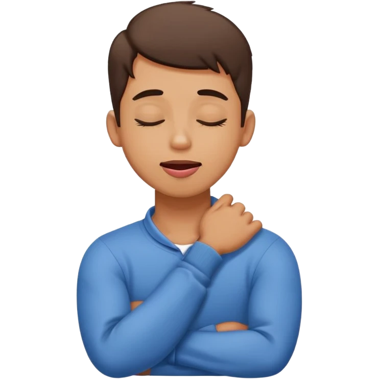 Arms crossed holding neck with tongue out and closed eyes guy emoji