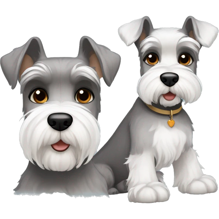 One big gray brown eyed schnauzer with one small all white schnauzer  emoji