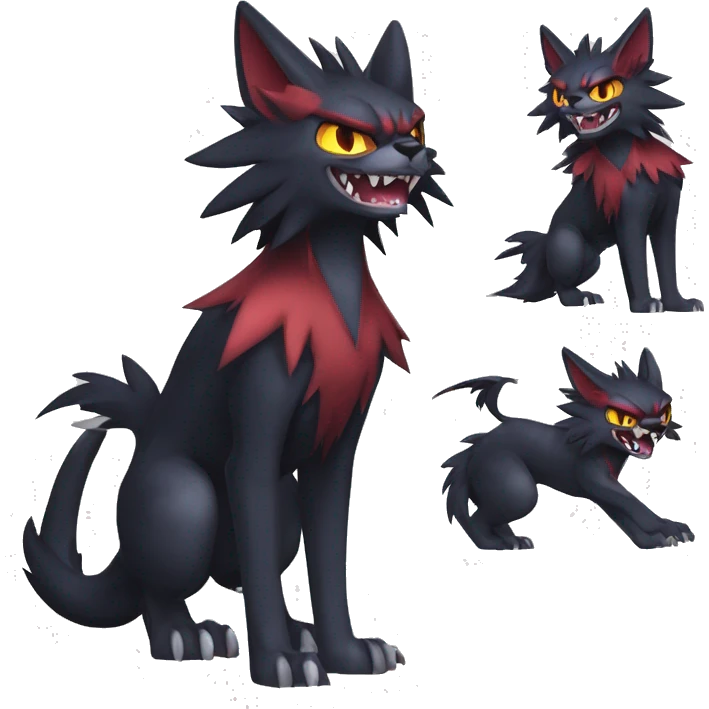   cool edgy fantasy anime-style dark animal vampiric Litten-Zoroark-Nargacuga-cat-hybrid Fakemon with big fangs and bat-ears full body emoji