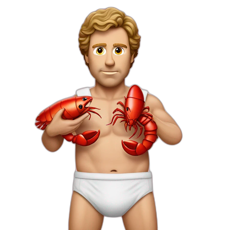 Will Ferrell holding a lobster in a diaper emoji