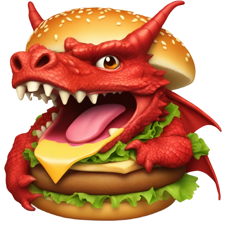 Red dragon eating burger emoji