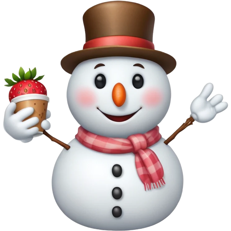 One snowmen holding strawberry and coffe emoji
