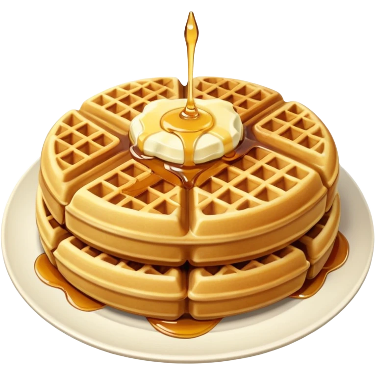 create a waffle on a plate with butter and maple syrup emoji emoji