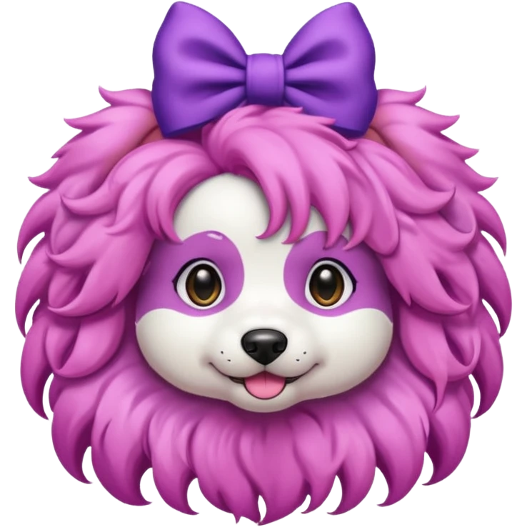 dog with pink long curly hair and purple bow on head emoji