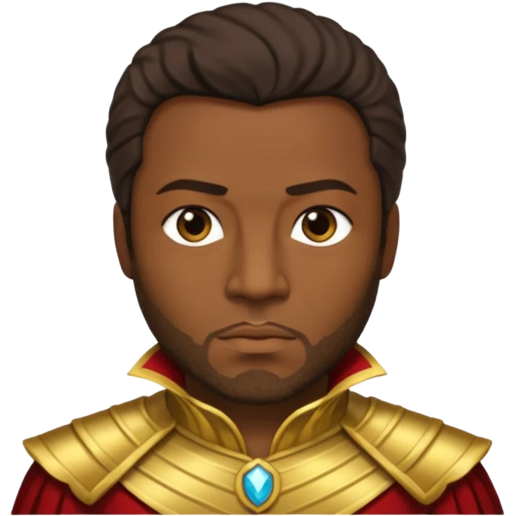 Otello with dark skin, dark brown hair, gold outfit emoji
