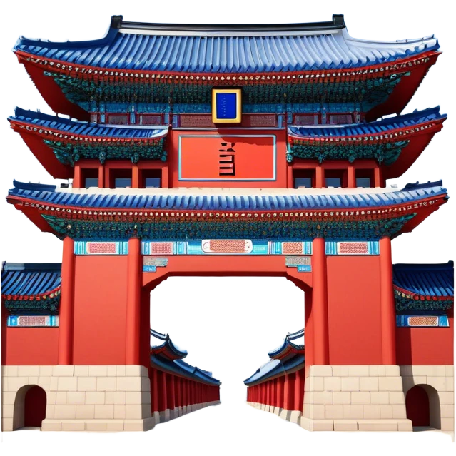 ​Cinematic Realistic Gwanghwamun Gate, depicted as a majestic historic gateway with traditional Korean architectural details, vibrant red and blue accents, and intricate carvings, set against a backdrop of modern Seoul under dynamic, natural lighting that highlights its timeless grandeur, emoji
