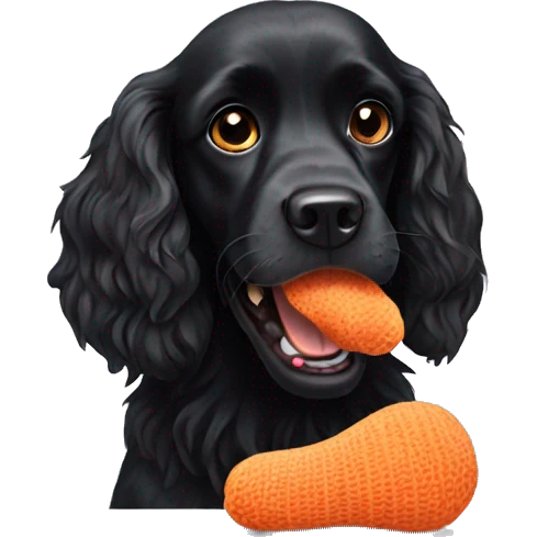 black spaniel eating a sock emoji