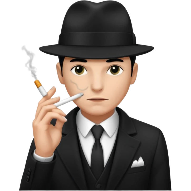 Syndicate agent in the future, with a black suit and mafia looking hat, smoking a cig emoji