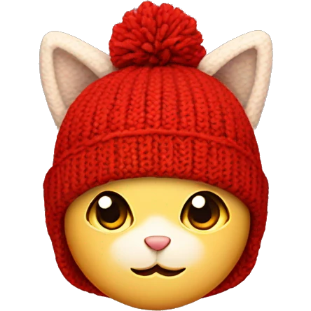 Red knit hat with knit kitty ears  emoji