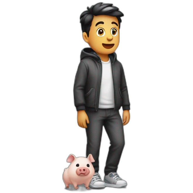 menino magro correndo com um porco preto emoji