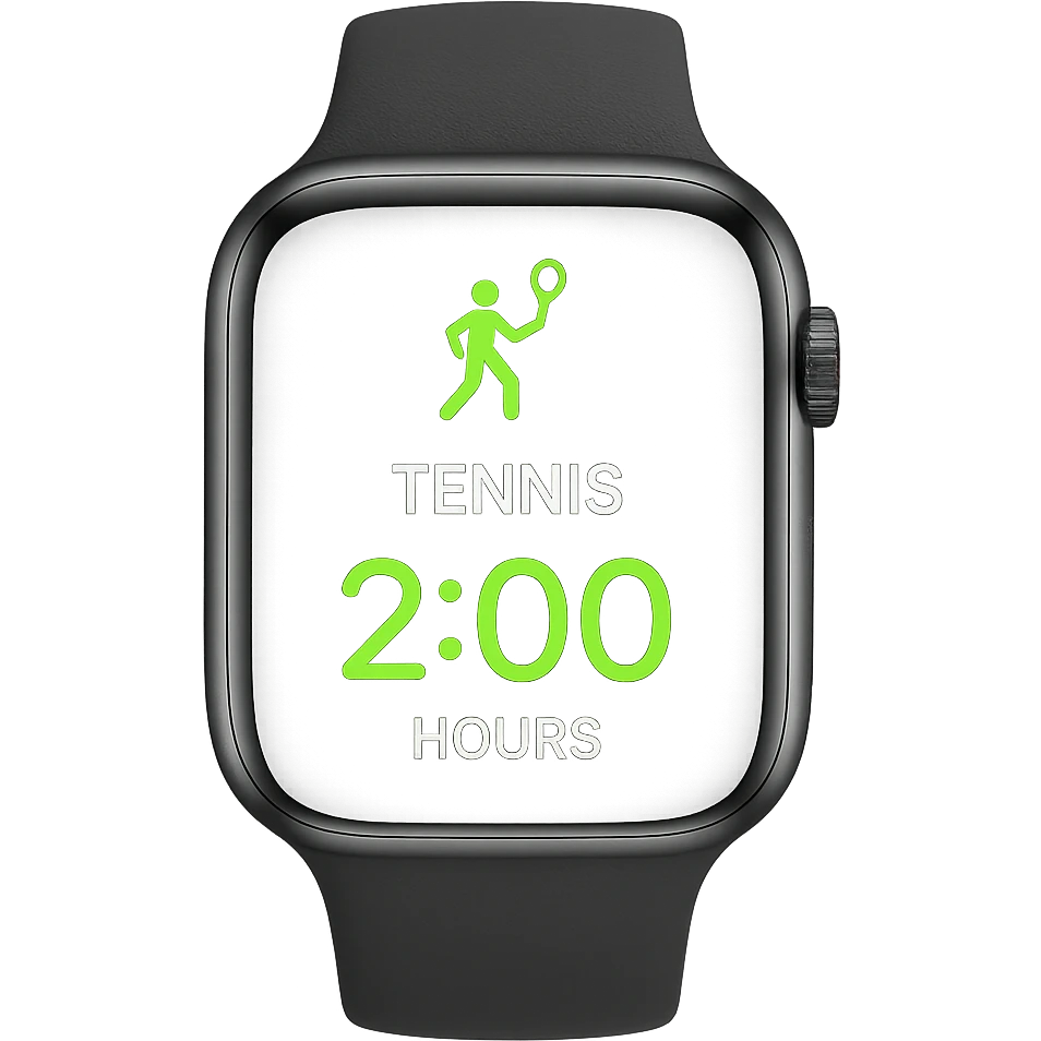 smartwatch con modalità attiva di tennis che segna 2 ore di tennis, REALISTICA 4K emoji
