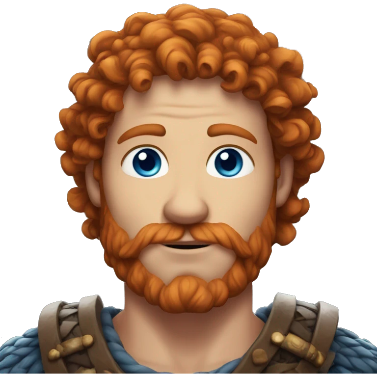 35 year old viking, male, curly red hair, blue eyes, pale emoji