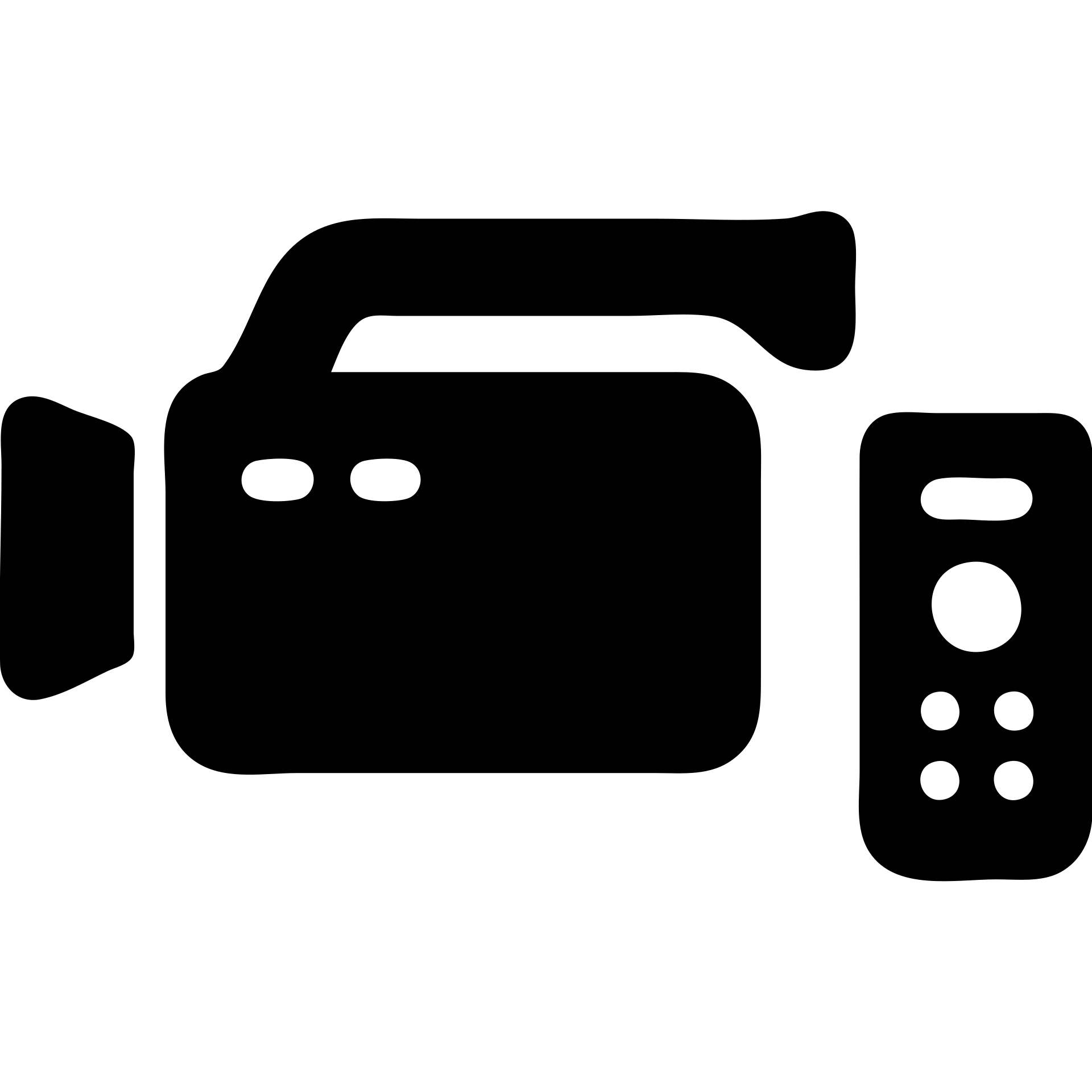 A Sony video camera in a black filled icon style, with a remote control. emoji