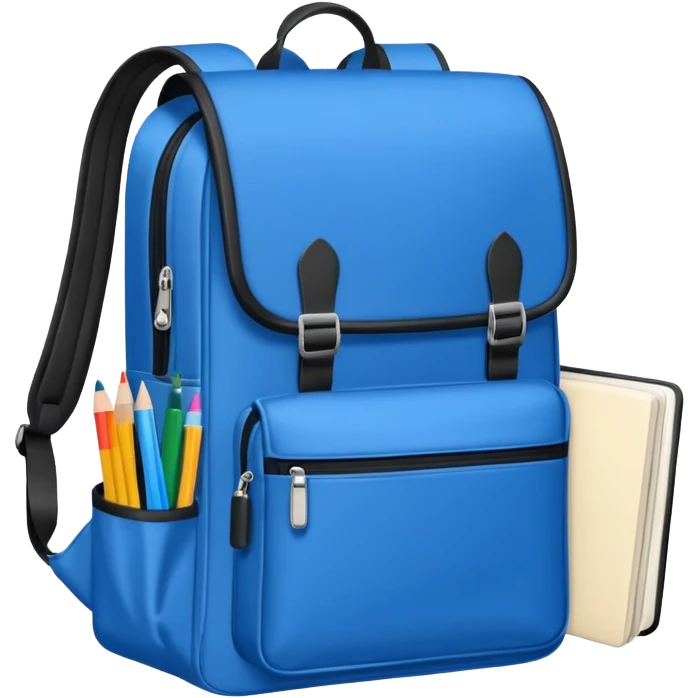 blue school bag inside notebook pen emoji