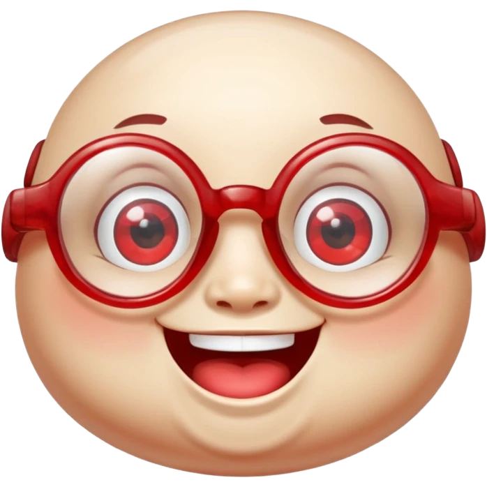 A single chubby crystal gemstone character wearing cute round glasses, chunky and irregular with faceted sides (not egg-shaped), [red], big glossy eyes behind the glasses and a wide happy smile, , high detail, soft lighting, centered on a plain dark background emoji