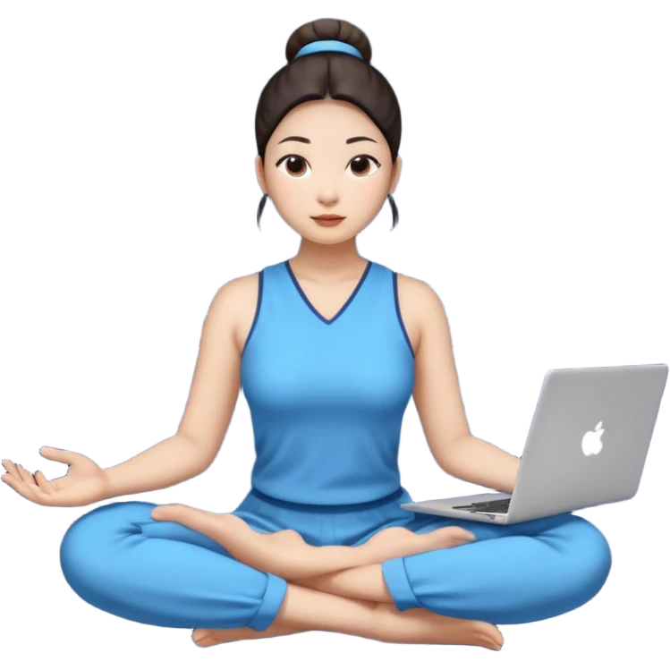 emoji of an asian woman with a single bun sitting cross legged with dna levitating above one hand and a laptop above the other hand emoji