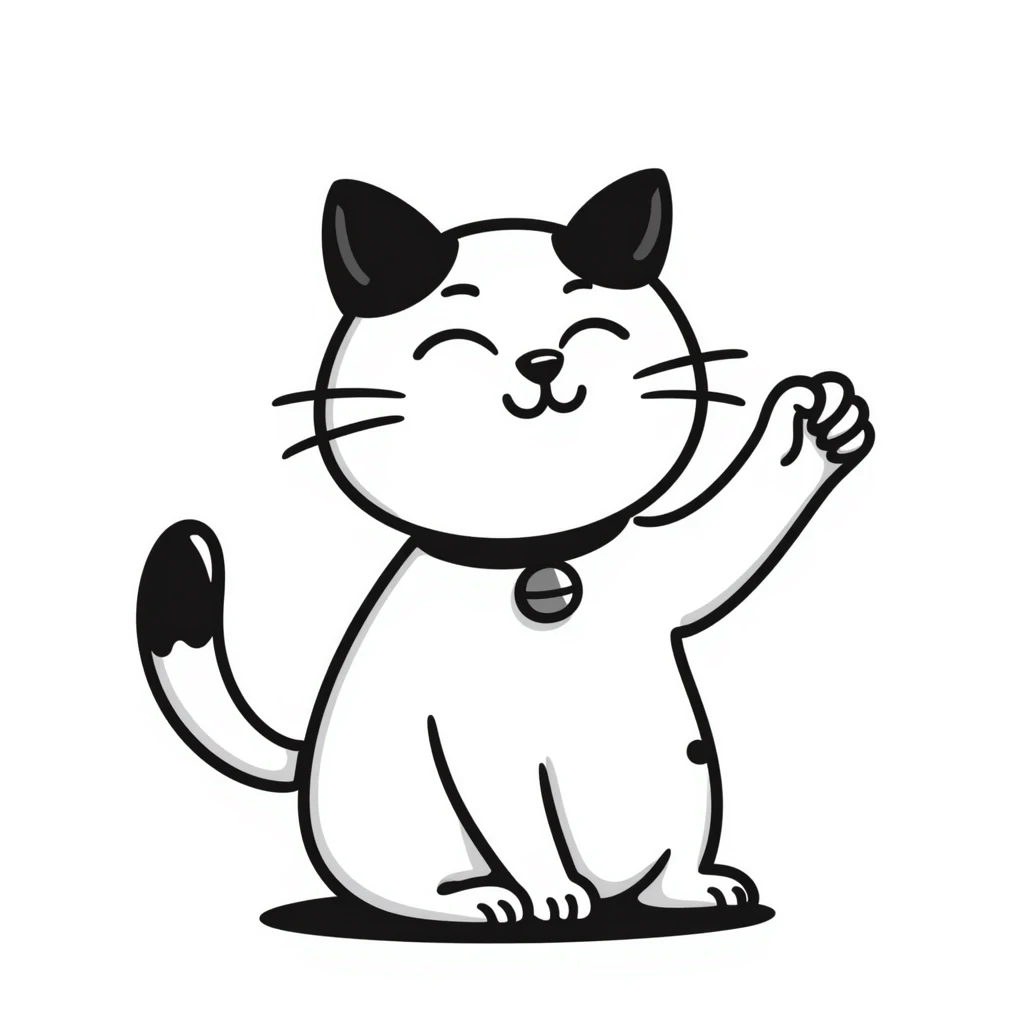 White and black Chinese lucky cat, cute  emoji