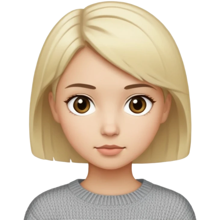 girl with short blond hair, dark eyes and light skin, wearing in grey sweater emoji