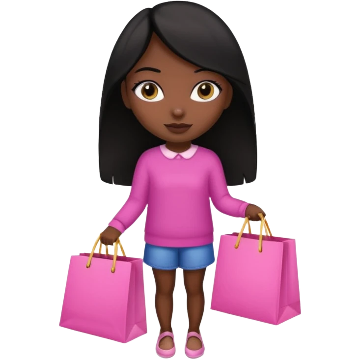 Uma menina morena cabelo liso preto olhos puxados fazendo compra com sacolas rosas  emoji