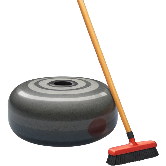 An icon showing a close-up of a curling stone sliding across the ice with a broom beside it. The scene is set in a brightly lit stadium, with detailed spectator stands in the background. Transparent background highlights the focus, skill, and atmosphere of the curling sport. emoji