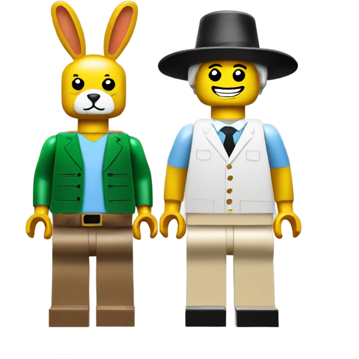 Lego toy whole body with rabbit hat  two white couple emoji