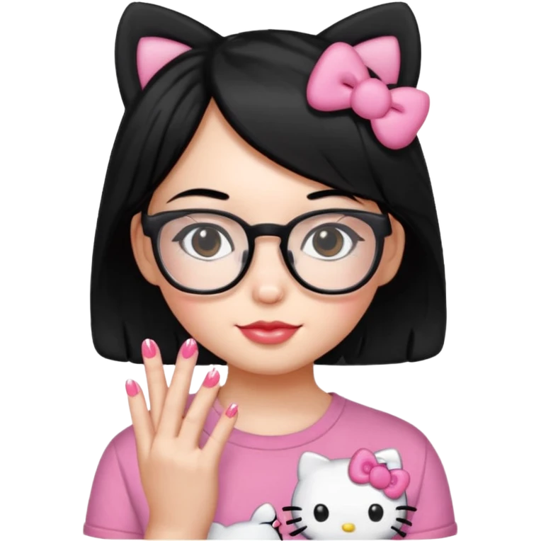 Nails cute hello kitty wear glasses black hair emoji