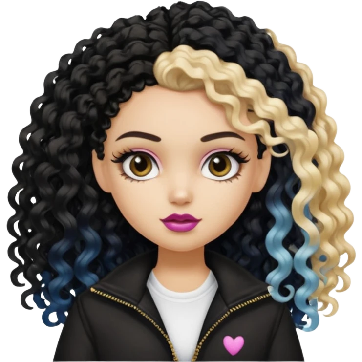 split dye leftside blonde rightside black curly hair, pretty bratz baddie emoji