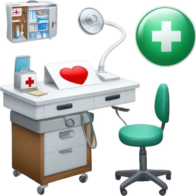 NURSE OFFICE DESK WITH  STETHOSCOPE & FIRST AID KIT emoji