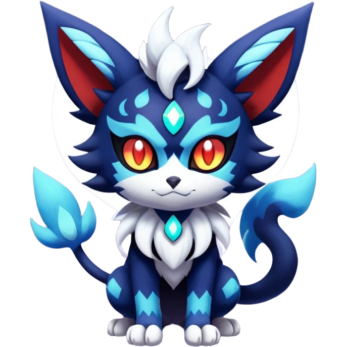 Shiny Evil mExotic Badass Colorful Ethereal Royal Mysterious Gothic Meowstic-Zorua-Litten-Noibat-Pokémon-Fakémon-hybrid-creature (full body) with pattern-markings emoji